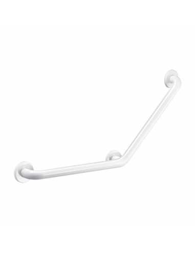 Barre de maintien DELABIE 3 points blanc ou inox satiné coudé.                                                                                                                                           SANITAIRE COLLECTIVITE ACCESSIBILITE CONFORT SECURITE