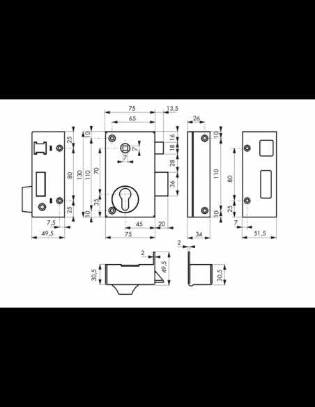 Serrure en applique à fouillot verticale                                                                                                                                                                 QUINCAILLERIE SERRURERIE SERRURES THIRARD FTH SAS