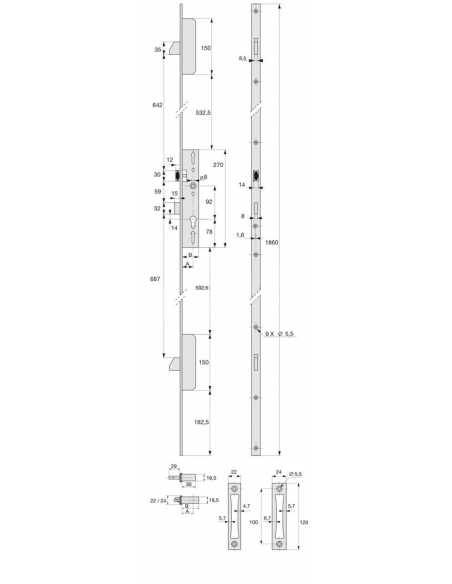 Serrure à larder 3 points TF3 1/2T                                                                                                                                                                       QUINCAILLERIE SERRURERIE SERRURES STREMLER