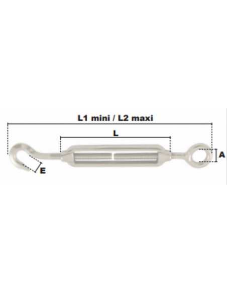 Tendeur inox anneau-crochet                                                                                                                                                                              QUINCAILLERIE LEVAGE ACCESSOIRES CABLE PRAMAC SAS