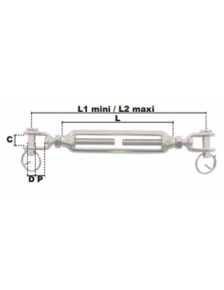 Tendeur inox à 2 chapes                                                                                                                                                                                  QUINCAILLERIE LEVAGE ACCESSOIRES CABLE PRAMAC SAS