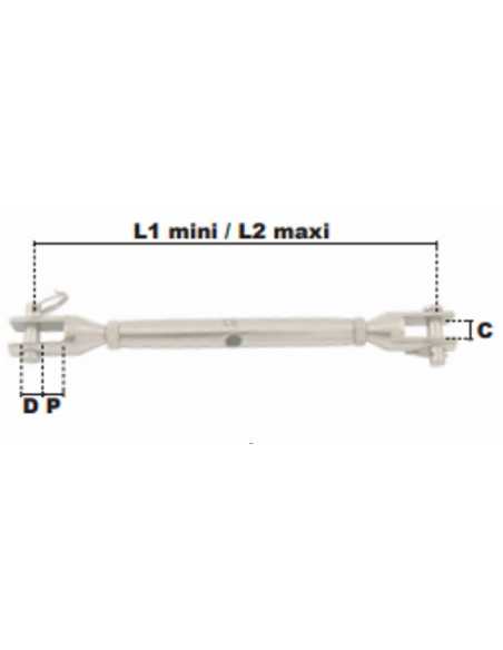 Ridoir inox à 2 chapes usinées                                                                                                                                                                           QUINCAILLERIE LEVAGE ACCESSOIRES CABLE PRAMAC SAS