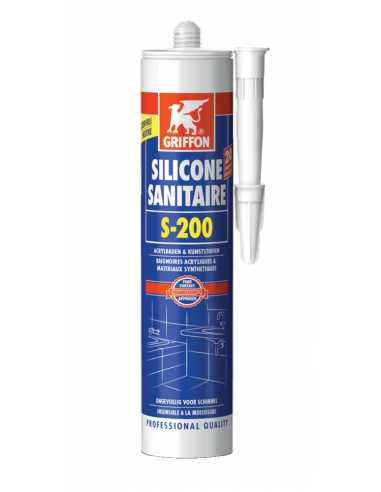 Mastic silicone sanitaire spécial acrylique et émail S-200 300ml                                                                                                                                         CONSOMMABLES CONSOMMABLES CONSOMMABLE GRIFFON FRANCE SARL